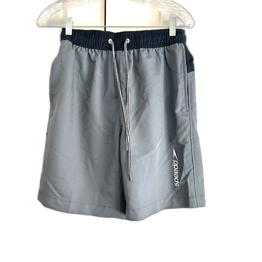Speedo Gray Swim Trunks Men’s Small Quick Dry Mesh Lined Board Shorts Pockets